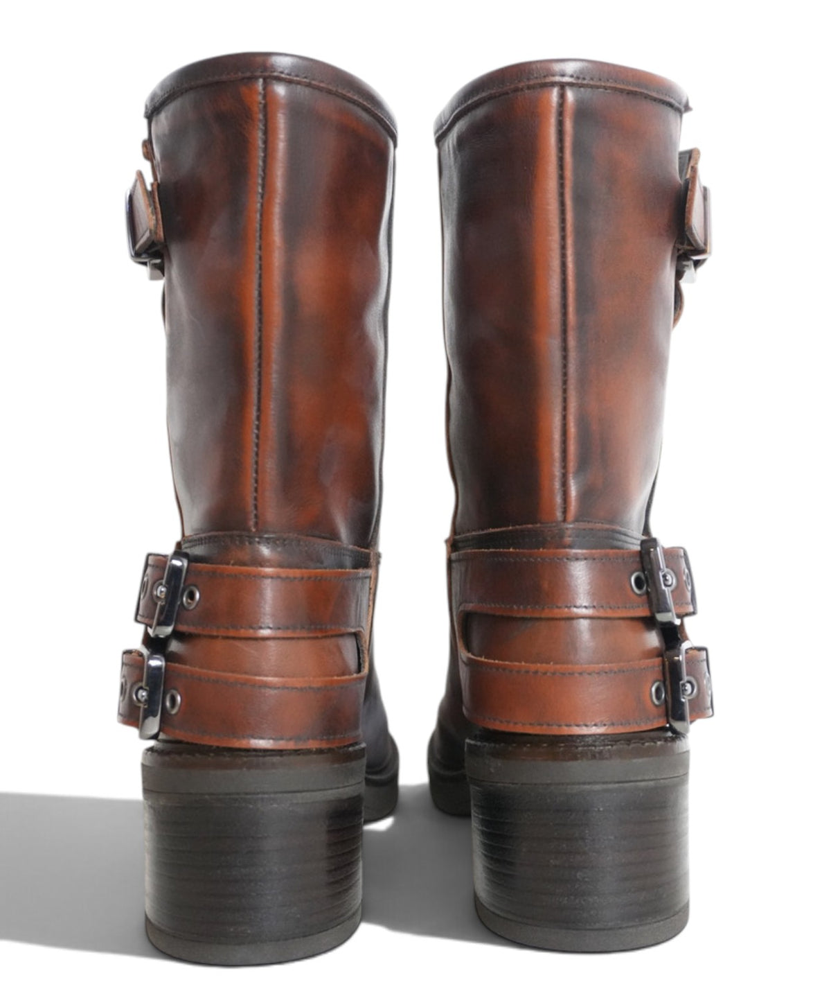 Archyve Bottes biker pour femme en cuir effet usé avec boucles