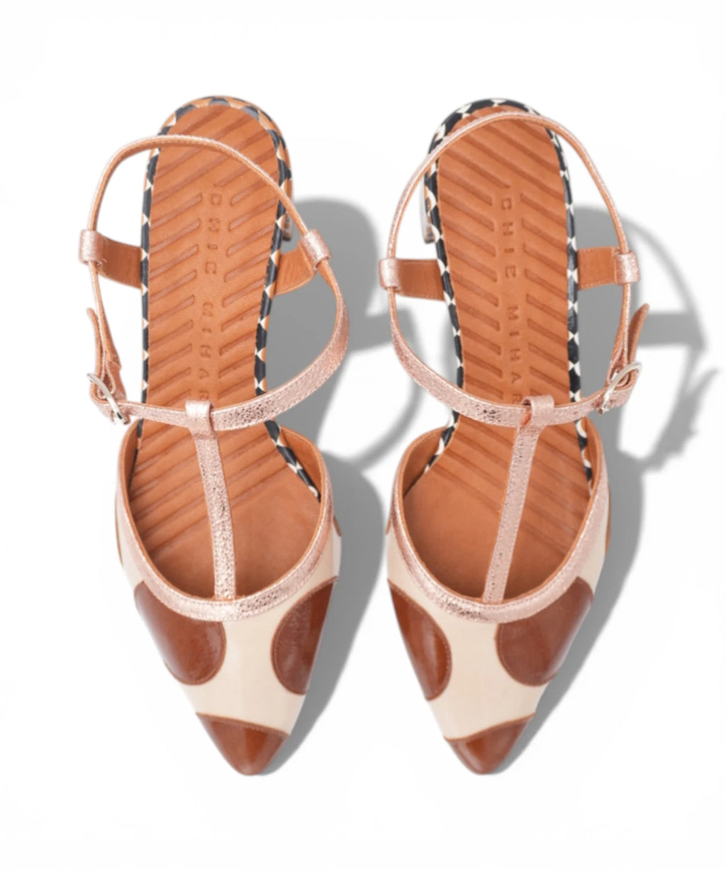 Sandales Femme Beige et Marron à Petit Talon