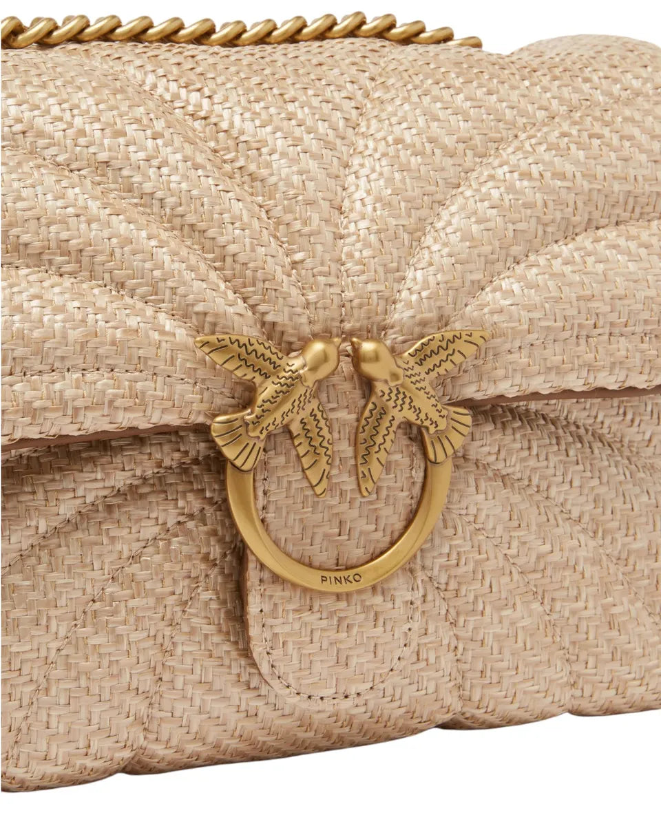 Love Bag Puff in rafia trapuntata con farfalla e fibbia Love Birds dorata-Pinko-Borse a spalla-Vittorio Citro Boutique