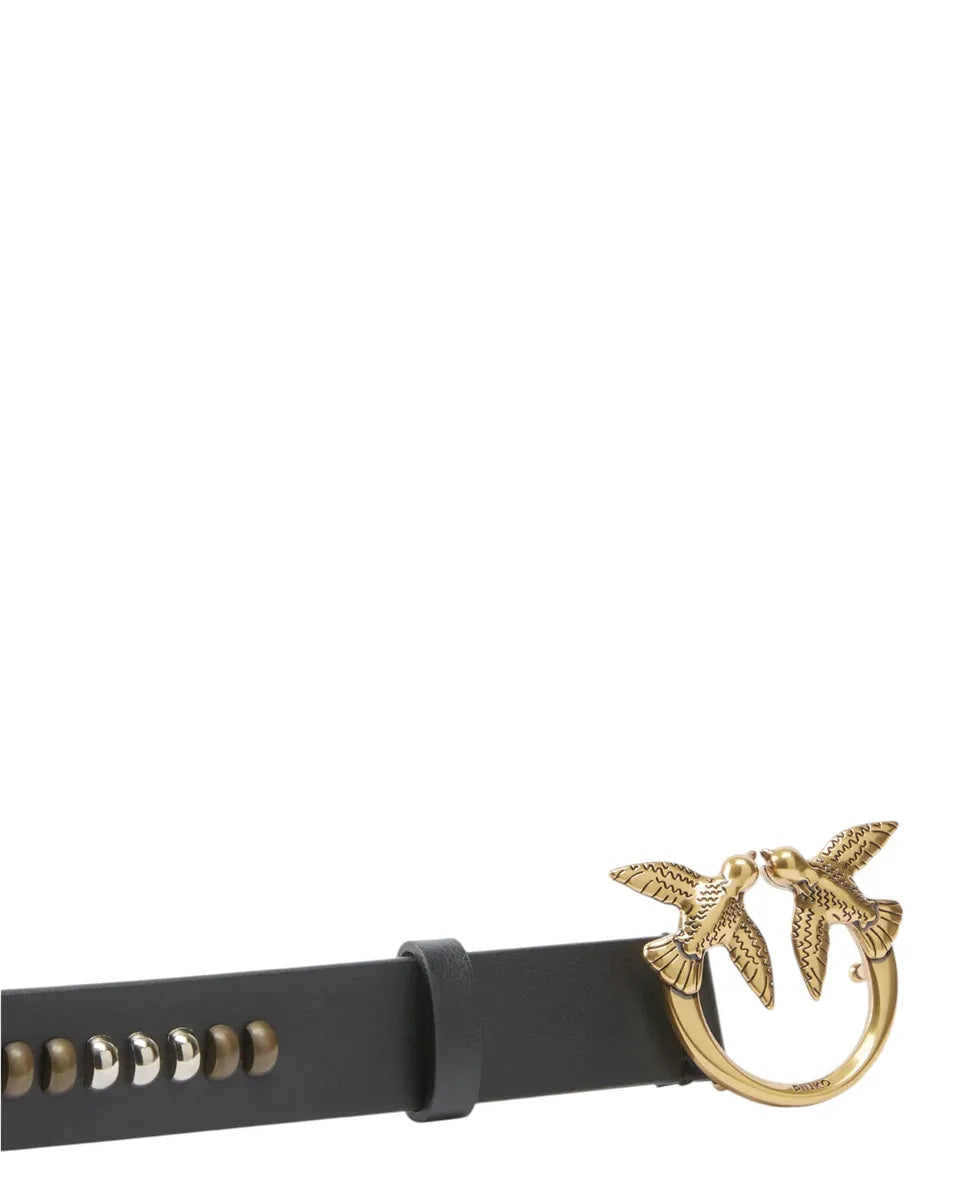 Cintura in Pelle con Fibbia Uccellini Love Birds e Borchie-Pinko-Cinture-Vittorio Citro Boutique