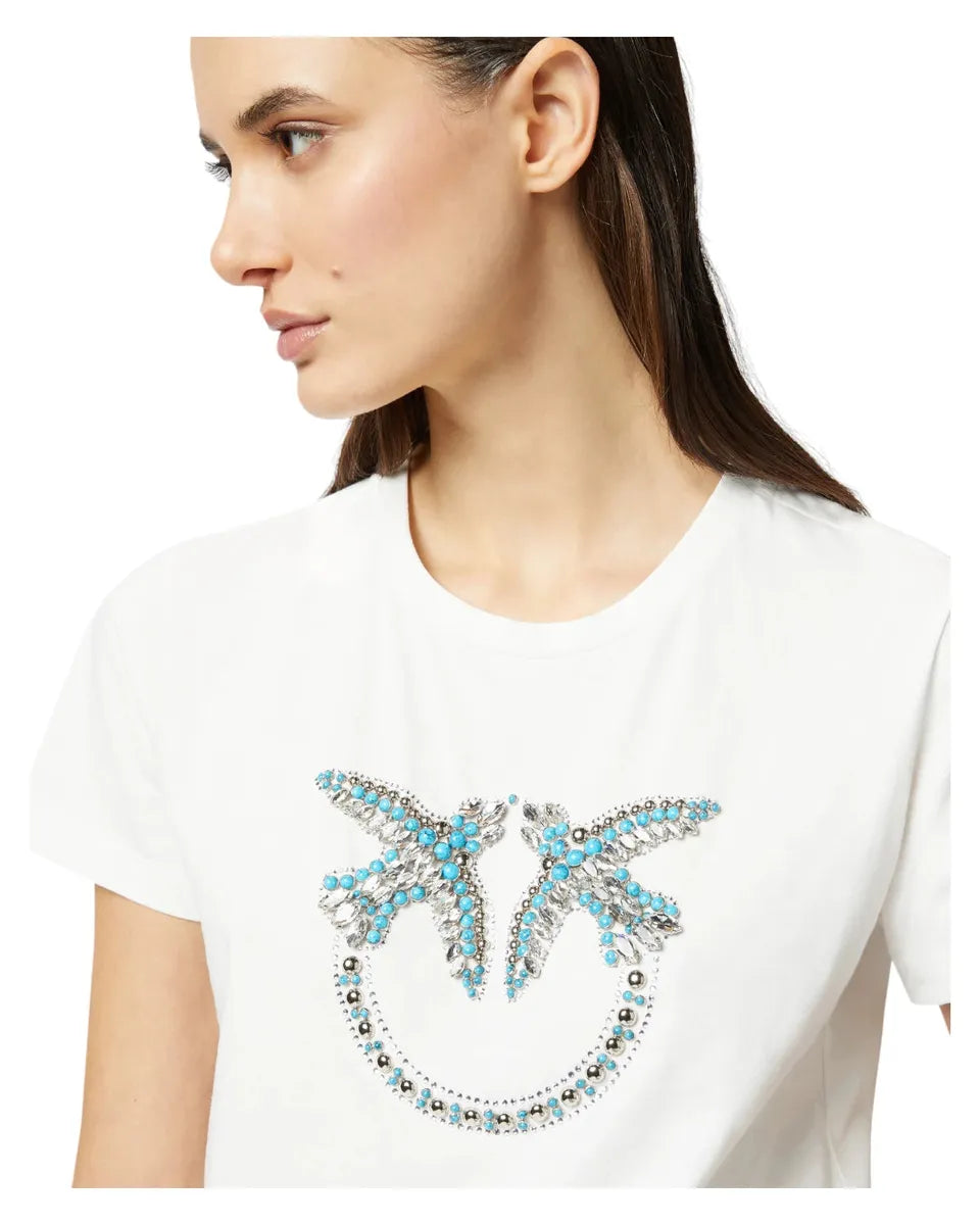 T-shirt con logo Love Birds in cristalli-Pinko-T-shirt-Vittorio Citro Boutique