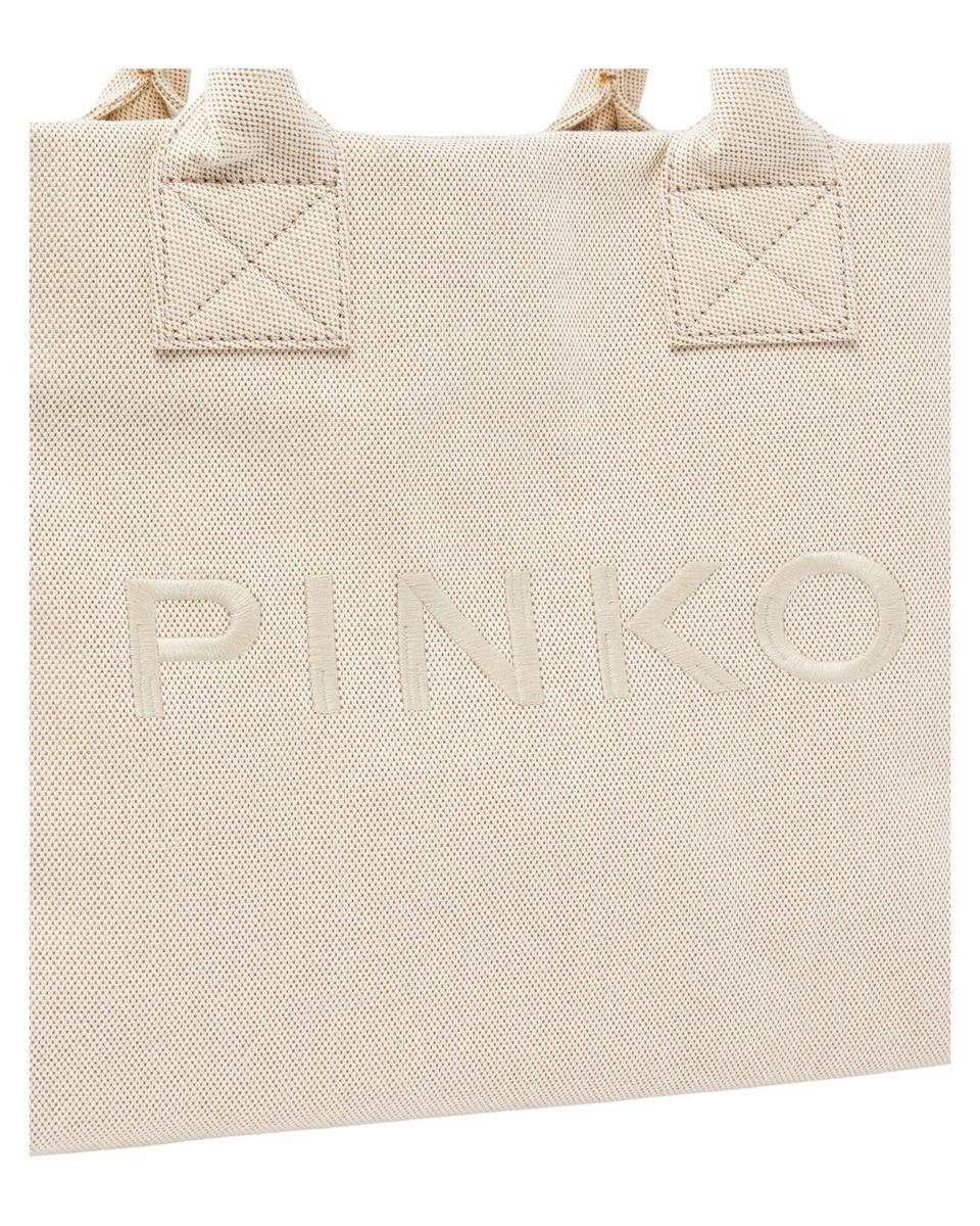 Beach Shopper in Canvas Riciclato Sale e Pepe con Logo Ricamato-Pinko-Borse a spalla-Vittorio Citro Boutique