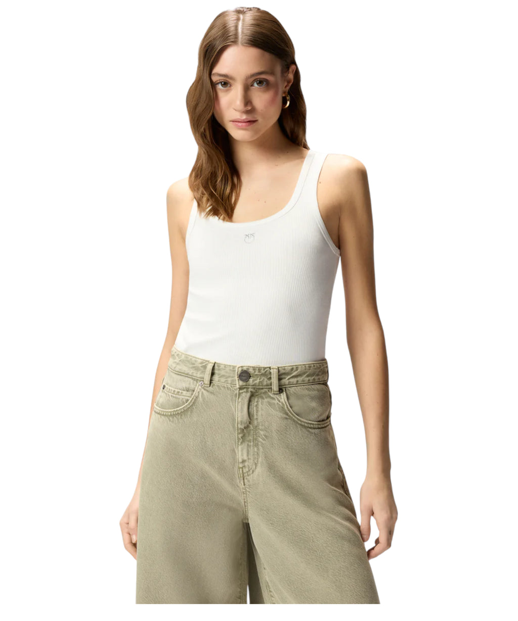 Débardeur PINKO Calcolatore en Coton Extensible avec Logo Love Birds