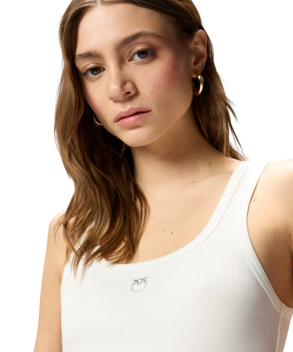 Débardeur PINKO Calcolatore en Coton Extensible avec Logo Love Birds