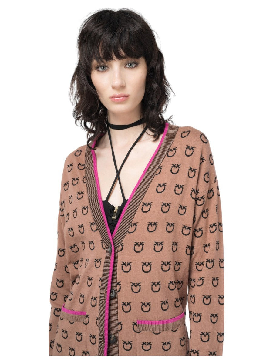 Lama Cardigan jacquard logo-Pinko-Maglieria-Vittorio Citro Boutique