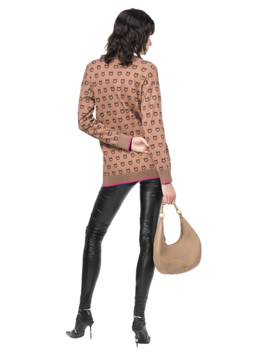 Lama Cardigan jacquard logo-Pinko-Maglieria-Vittorio Citro Boutique