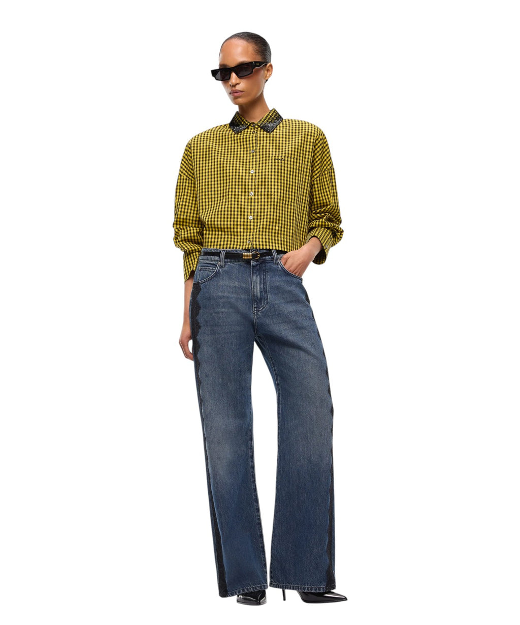 Jeans Pinko Wide Leg con Banda in Pizzo