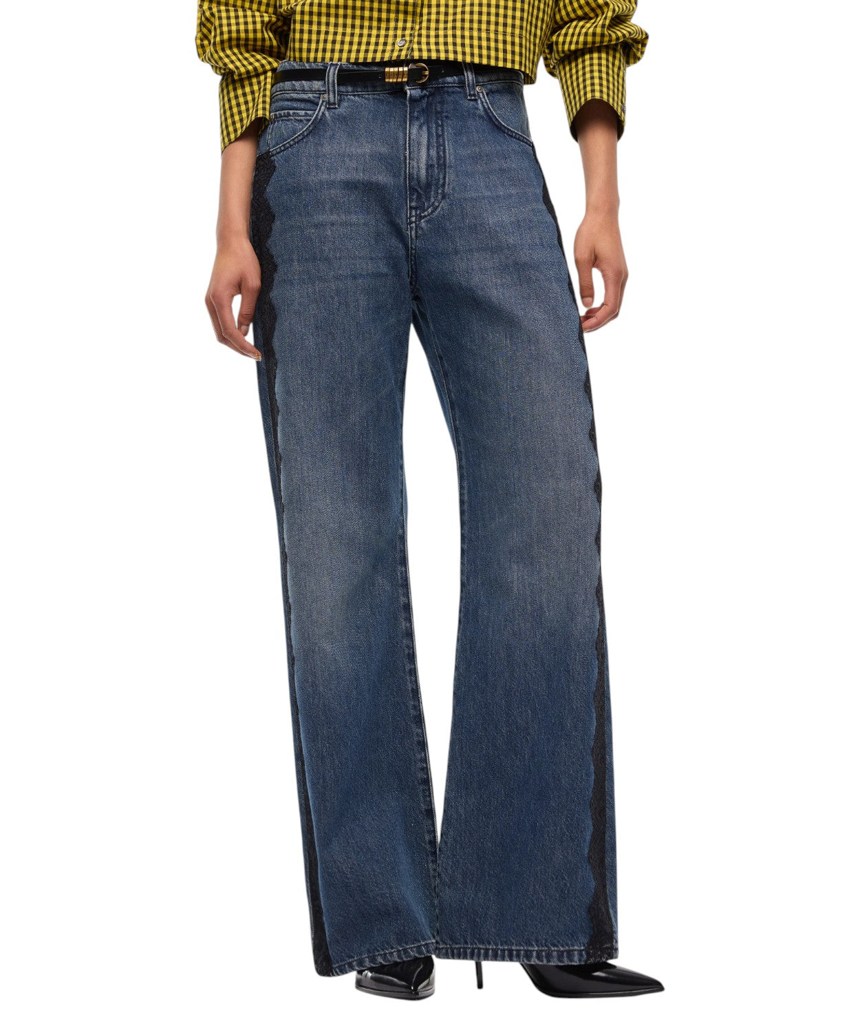 Jeans Pinko Wide Leg con Banda in Pizzo