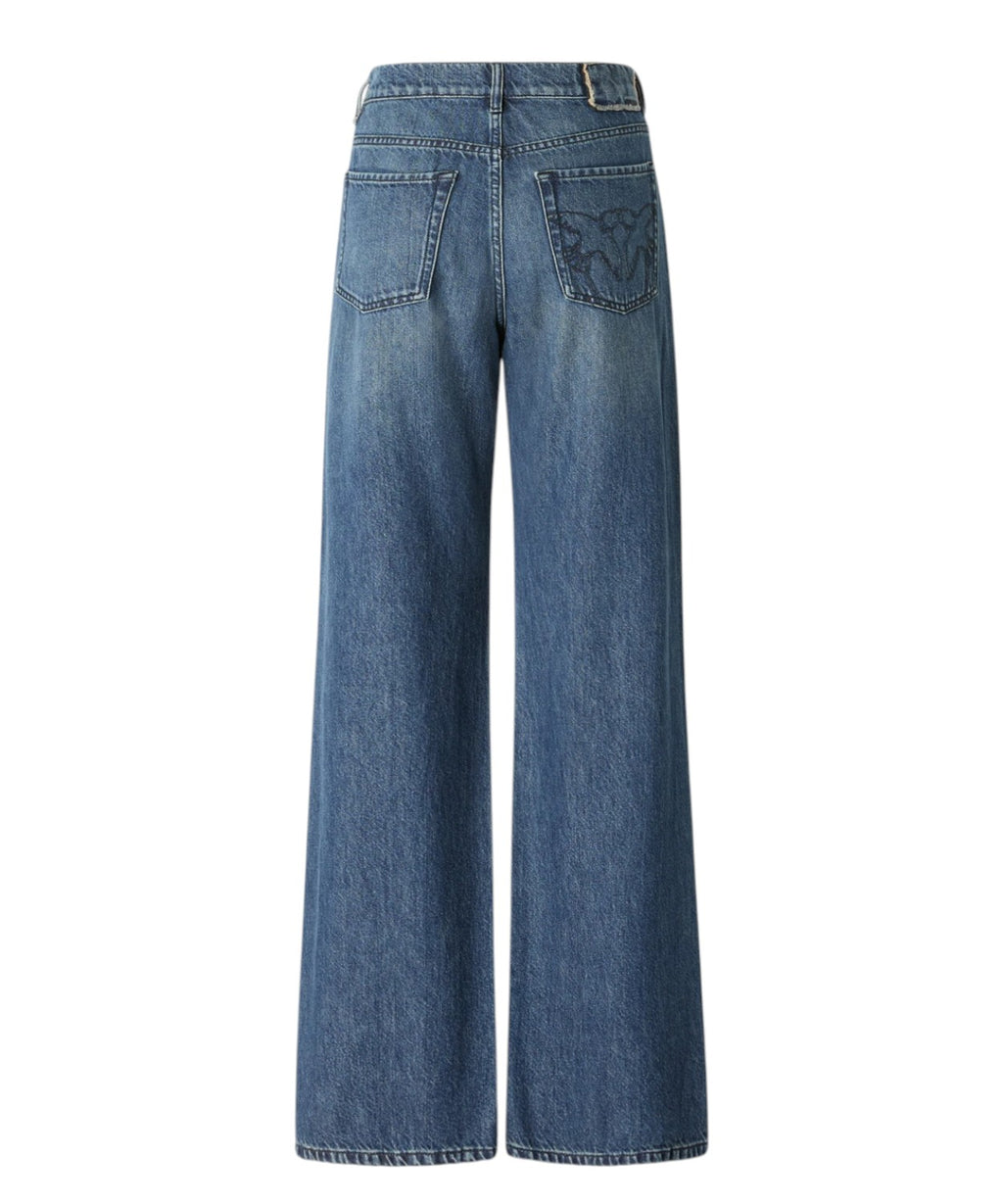 Jeans Pinko Wide Leg con Banda in Pizzo