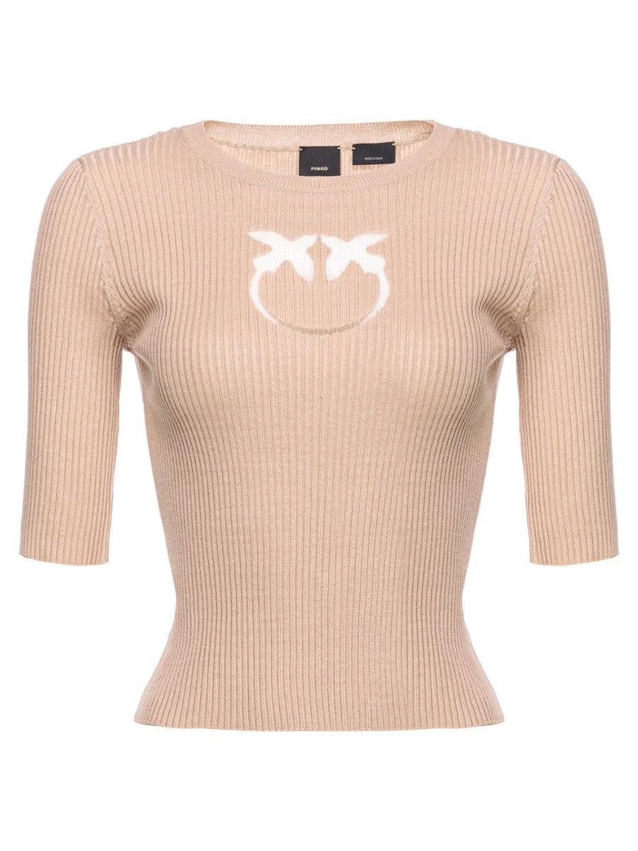 Maglia Tritone a Costine con Logo-Pinko-Maglieria-Vittorio Citro Boutique