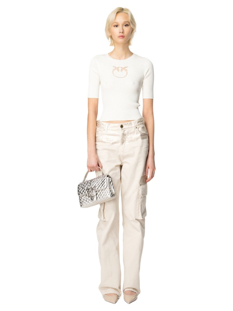 Maglia Tritone a Costine con Logo-Pinko-Maglieria-Vittorio Citro Boutique