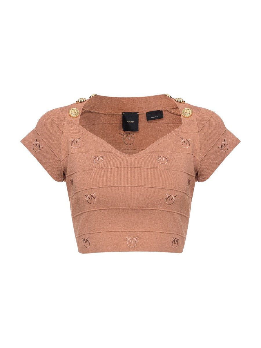 Crop Top Jacquard Love Birds Hoodia-Pinko-Top-Vittorio Citro Boutique