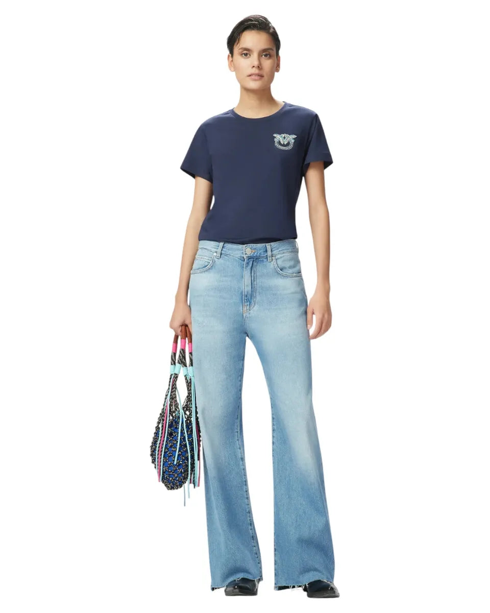 T-shirt Donna con Ricamo Gioiello Love Birds-Pinko-T-shirt-Vittorio Citro Boutique