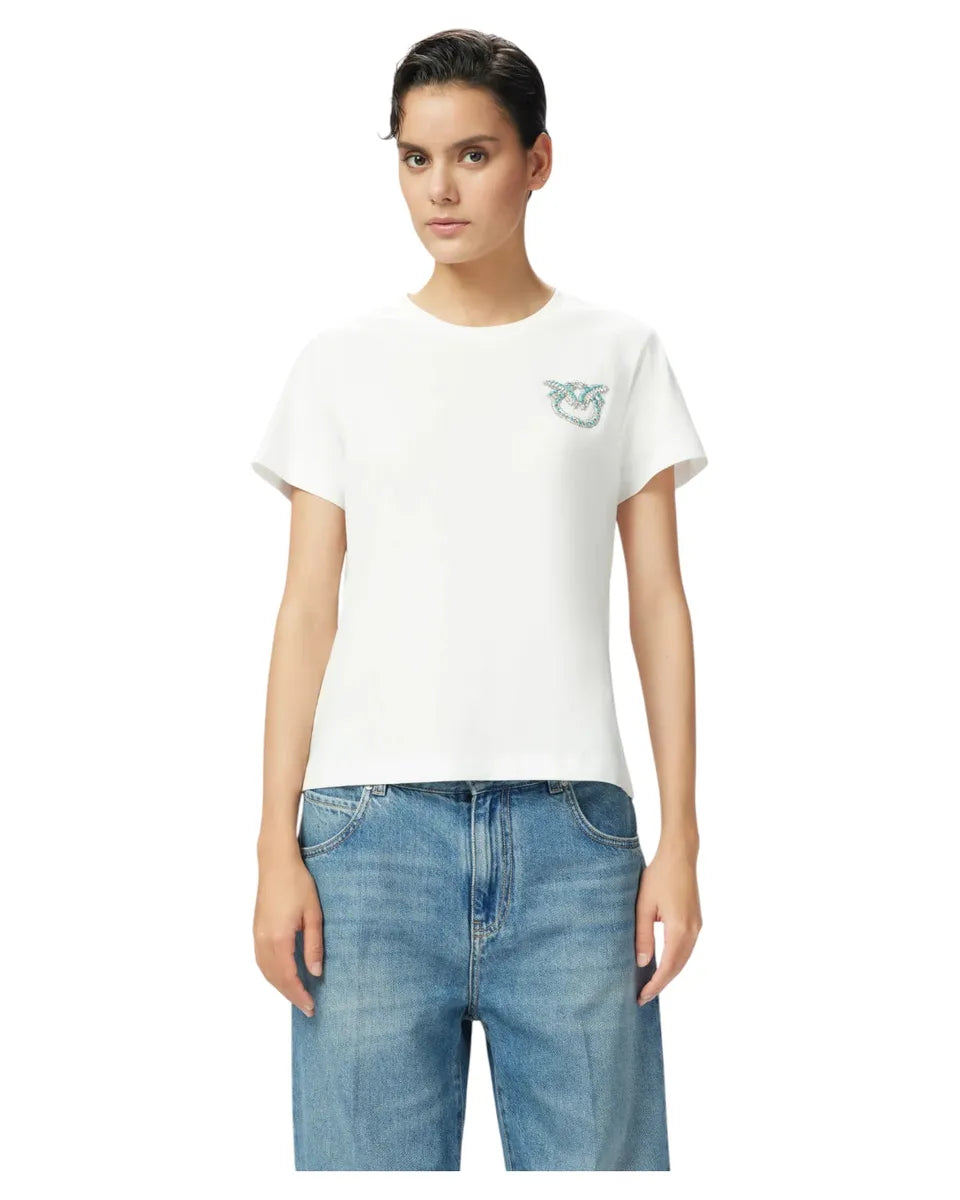 T-shirt Donna con Ricamo Gioiello Love Birds-Pinko-T-shirt-Vittorio Citro Boutique