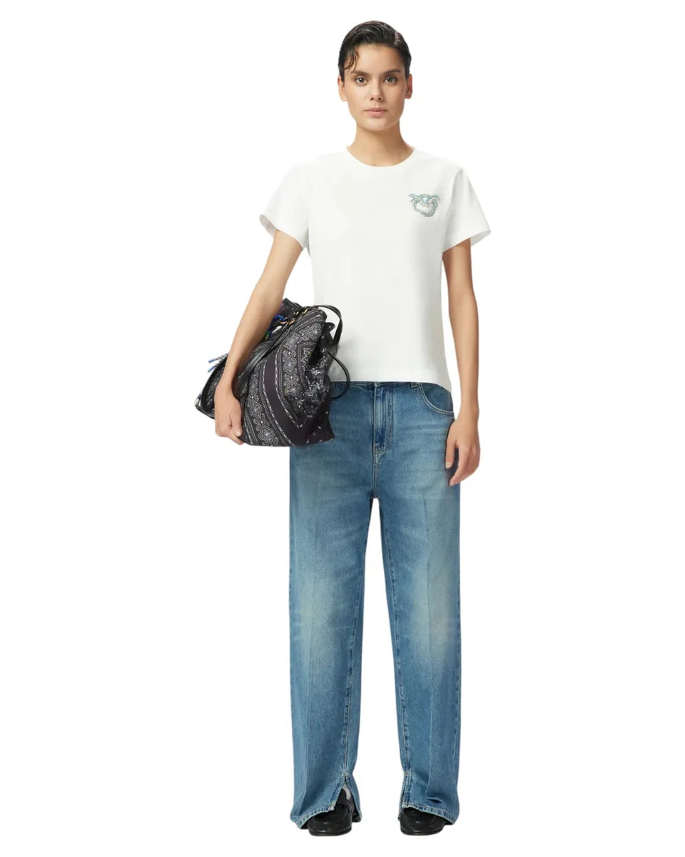 T-shirt Donna con Ricamo Gioiello Love Birds-Pinko-T-shirt-Vittorio Citro Boutique