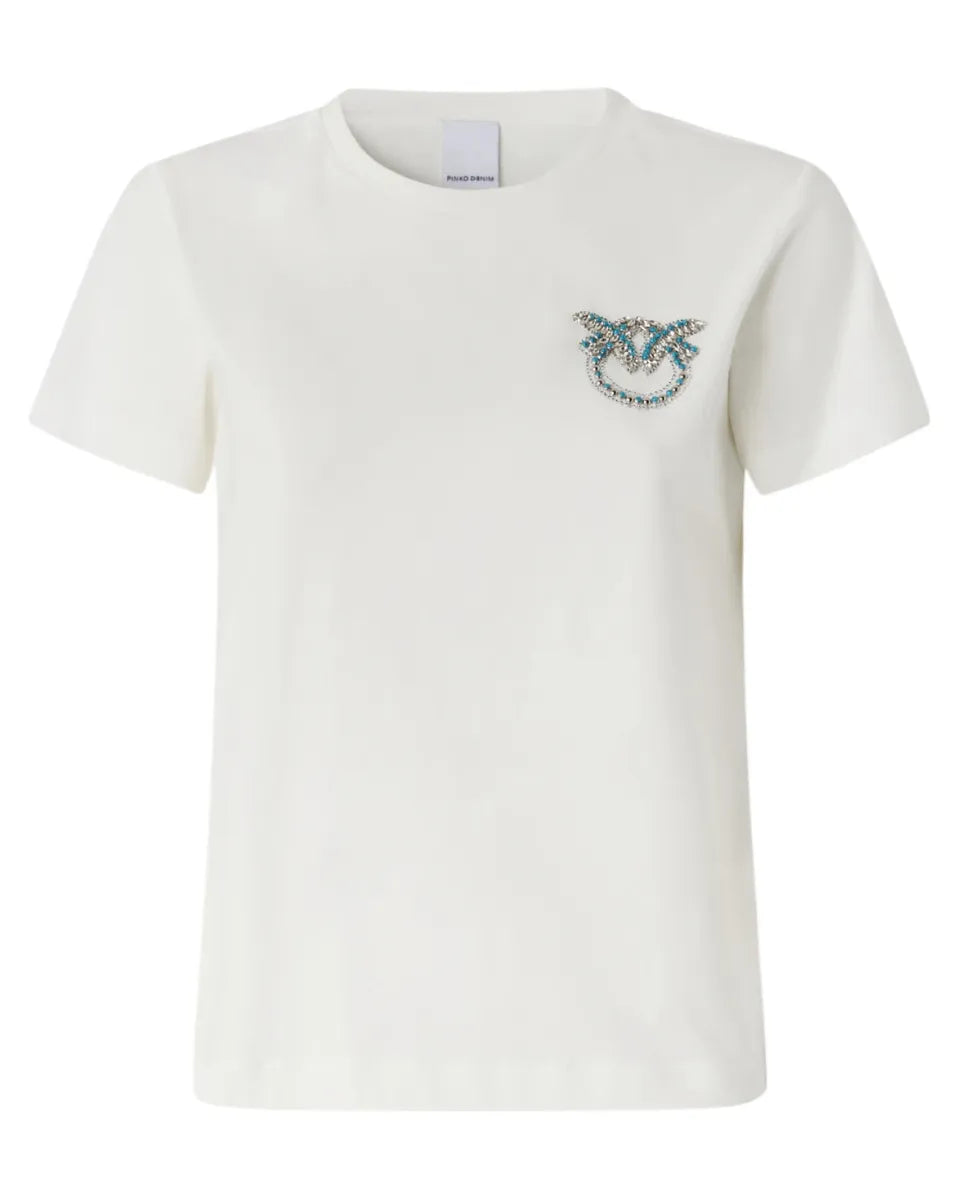 T-shirt Donna con Ricamo Gioiello Love Birds-Pinko-T-shirt-Vittorio Citro Boutique