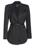 Blazer "Goldeneye" in Satin con Cintura Sottile nero-Giacche-Pinko-Vittorio Citro Boutique
