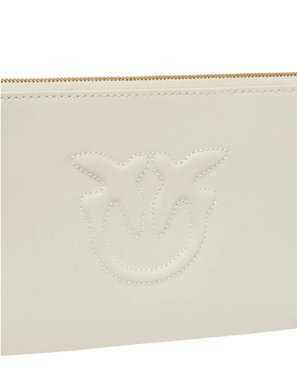 Borsa a Tracolla Piatta in Pelle con Logo Love Birds in Rilievo-Pinko-Pochette-Vittorio Citro Boutique