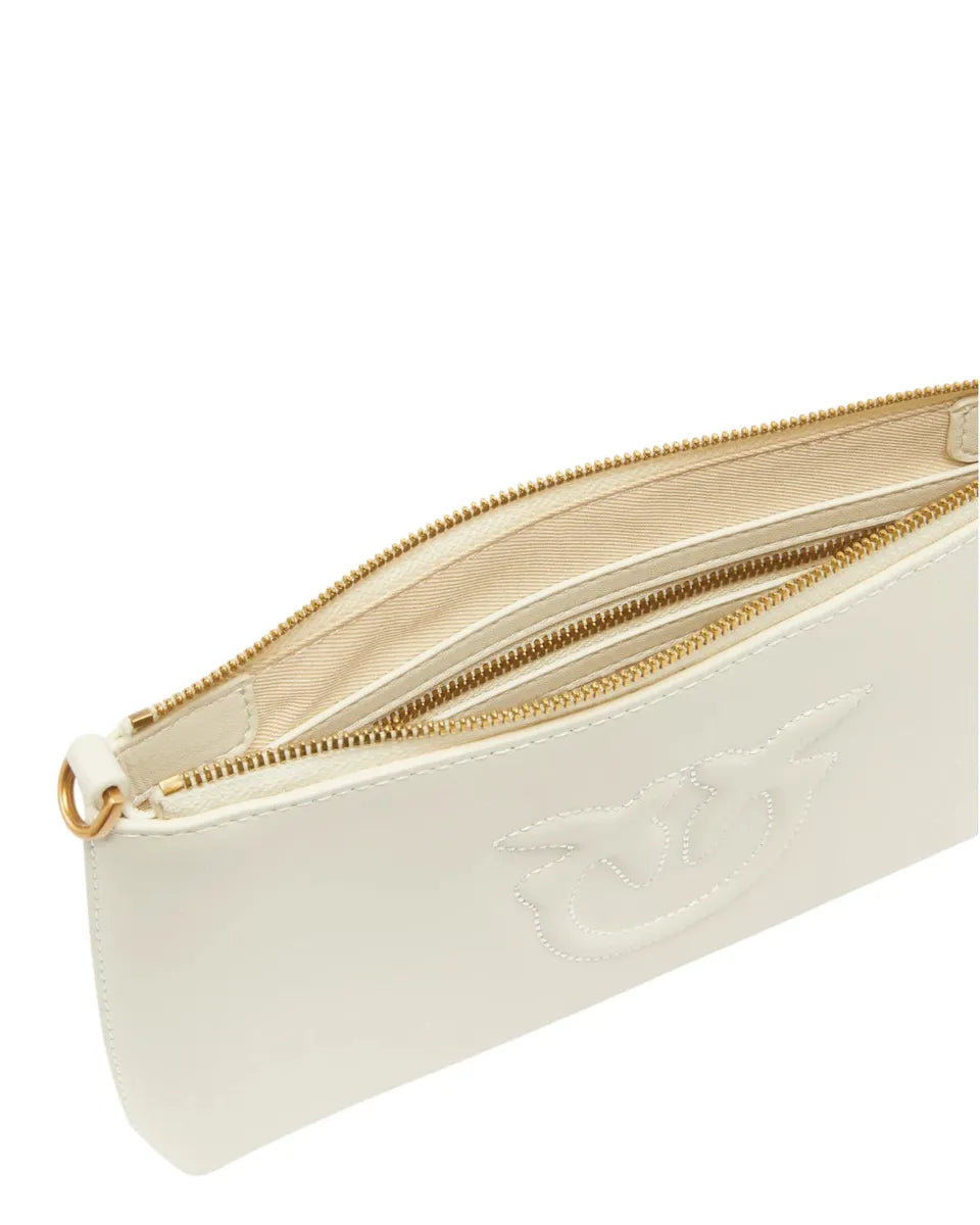 Borsa a Tracolla Piatta in Pelle con Logo Love Birds in Rilievo-Pinko-Pochette-Vittorio Citro Boutique