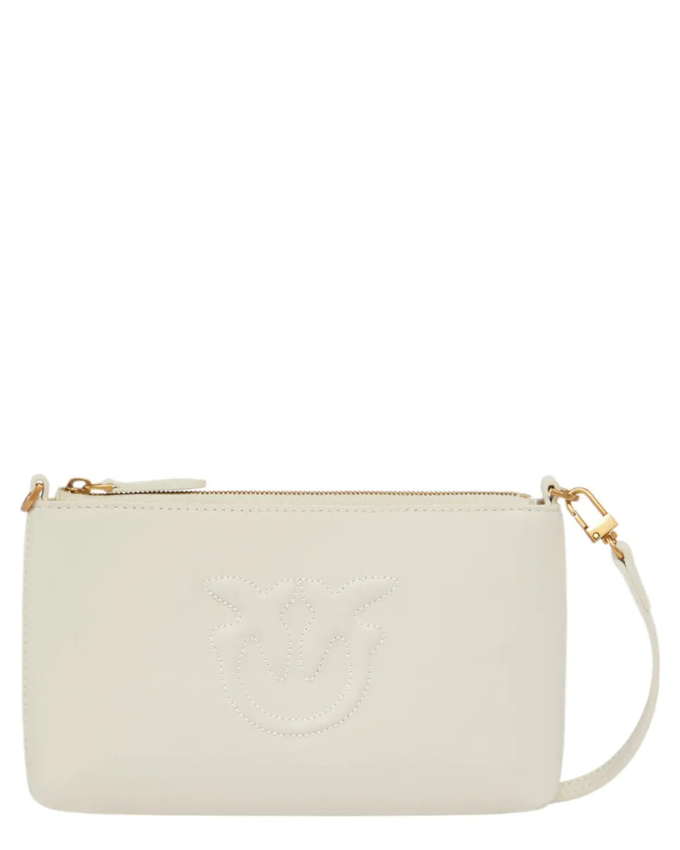 Borsa a Tracolla Piatta in Pelle con Logo Love Birds in Rilievo-Pinko-Pochette-Vittorio Citro Boutique
