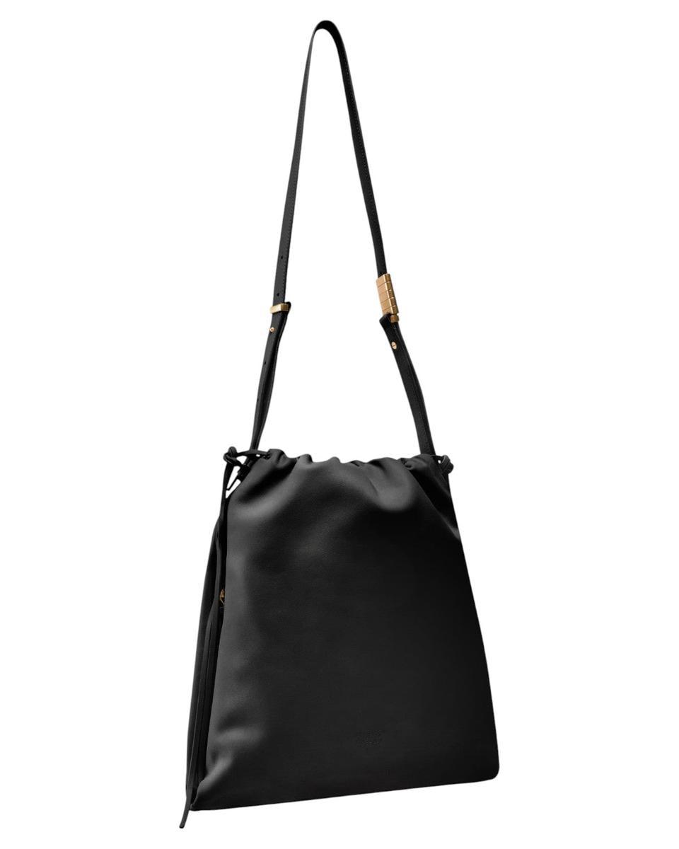 Slouchy Bag in Pelle Liscia con Logo Love Birds e Coulisse-Pinko-Borse a spalla-Vittorio Citro Boutique