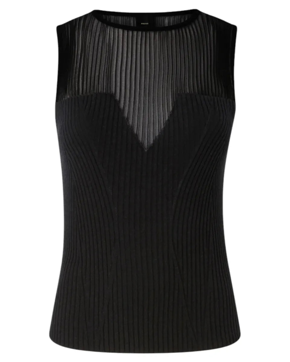 Top smanicato a costine in seta e cashmere con dettaglio corpetto-Pinko-Top-Vittorio Citro Boutique