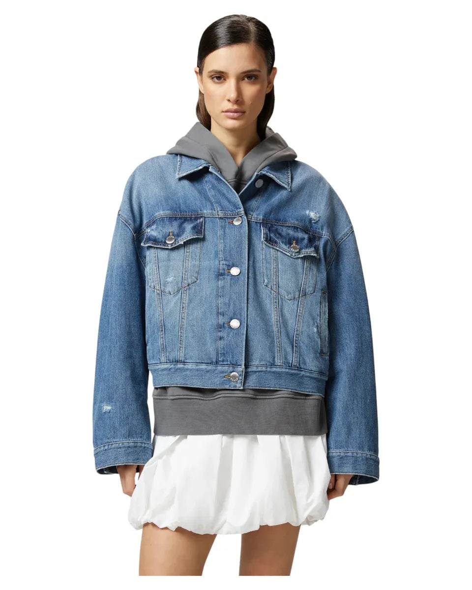 Giubbino Jeans Denim Rebel Wash con Taschini e Rotture-Pinko-Giacche-Vittorio Citro Boutique