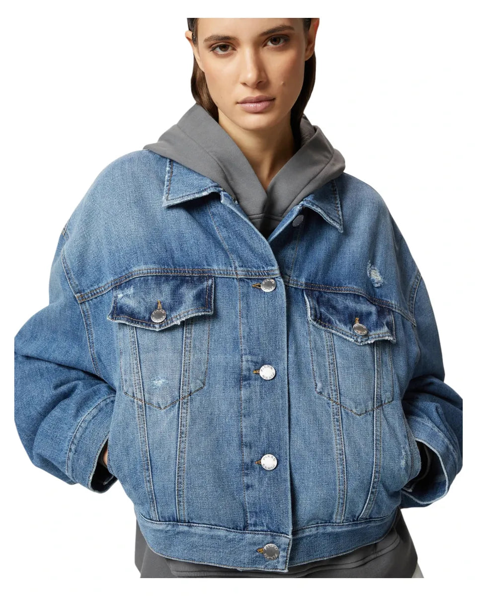 Giubbino Jeans Denim Rebel Wash con Taschini e Rotture-Pinko-Giacche-Vittorio Citro Boutique