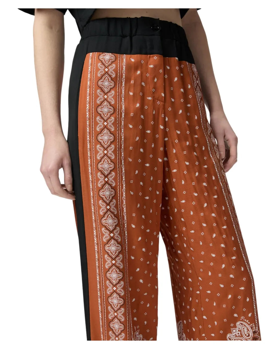 Pantaloni Wide-Leg Stampa Bandana in Viscosa Leggera-Pinko-Pantaloni-Vittorio Citro Boutique