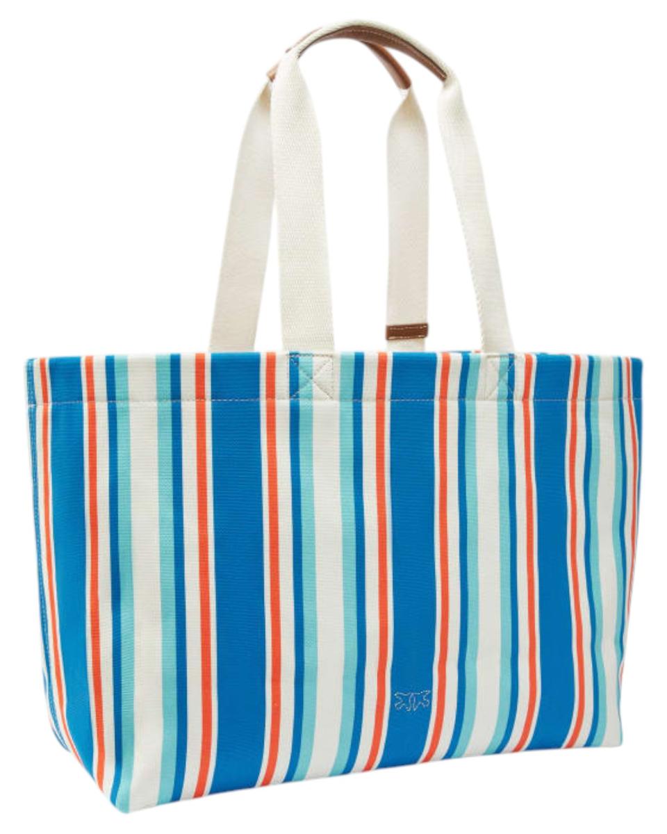Borsa Shopper Maxi in Canvas a Righe con Logo Love Birds-Pinko-Borse a spalla-Vittorio Citro Boutique