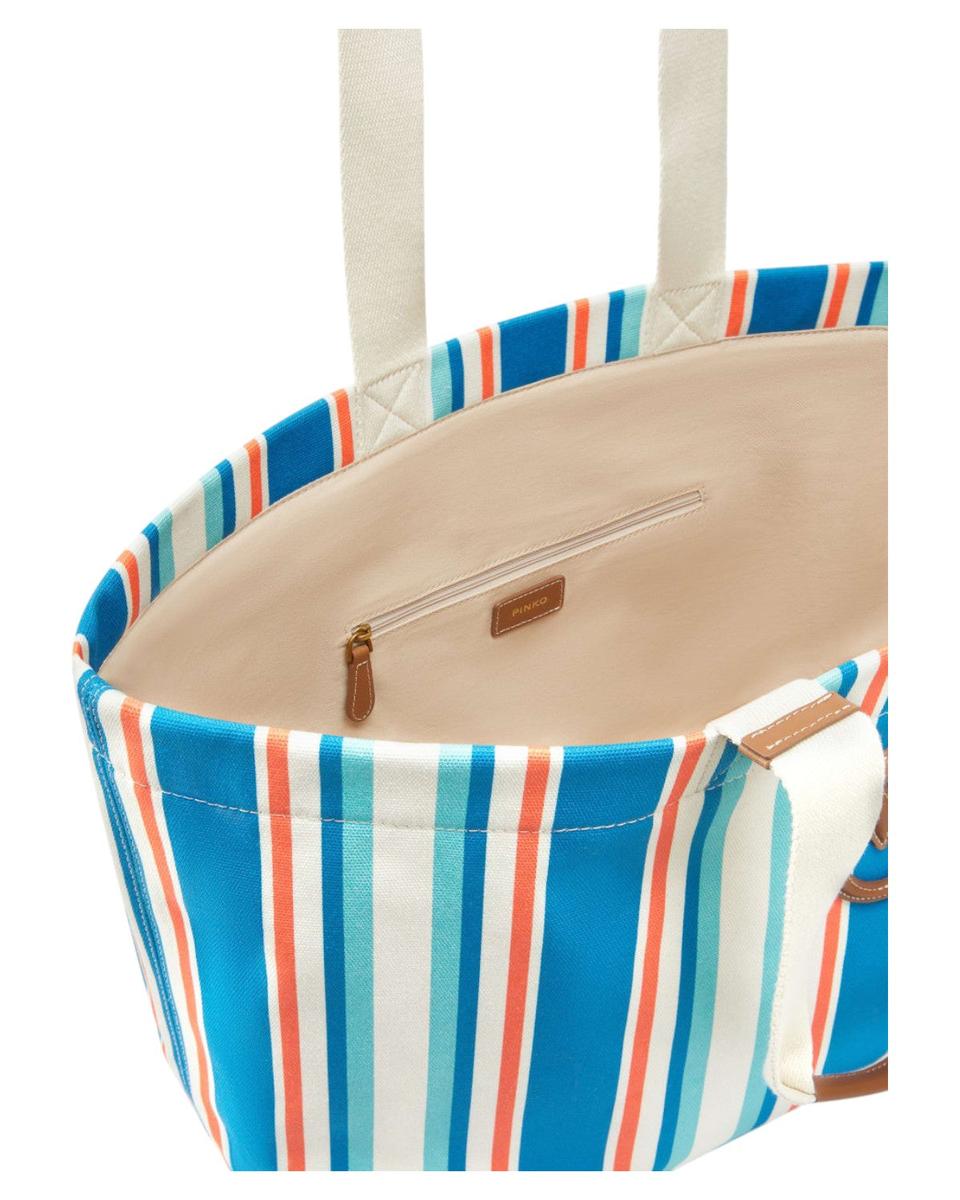 Borsa Shopper Maxi in Canvas a Righe con Logo Love Birds-Pinko-Borse a spalla-Vittorio Citro Boutique