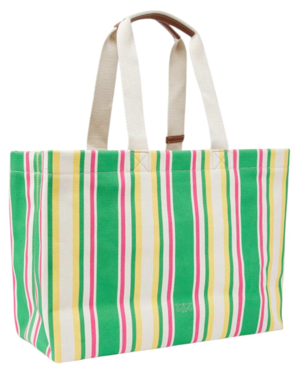 Borsa Shopper Maxi in Canvas a Righe con Logo Love Birds-Pinko-Borse a spalla-Vittorio Citro Boutique