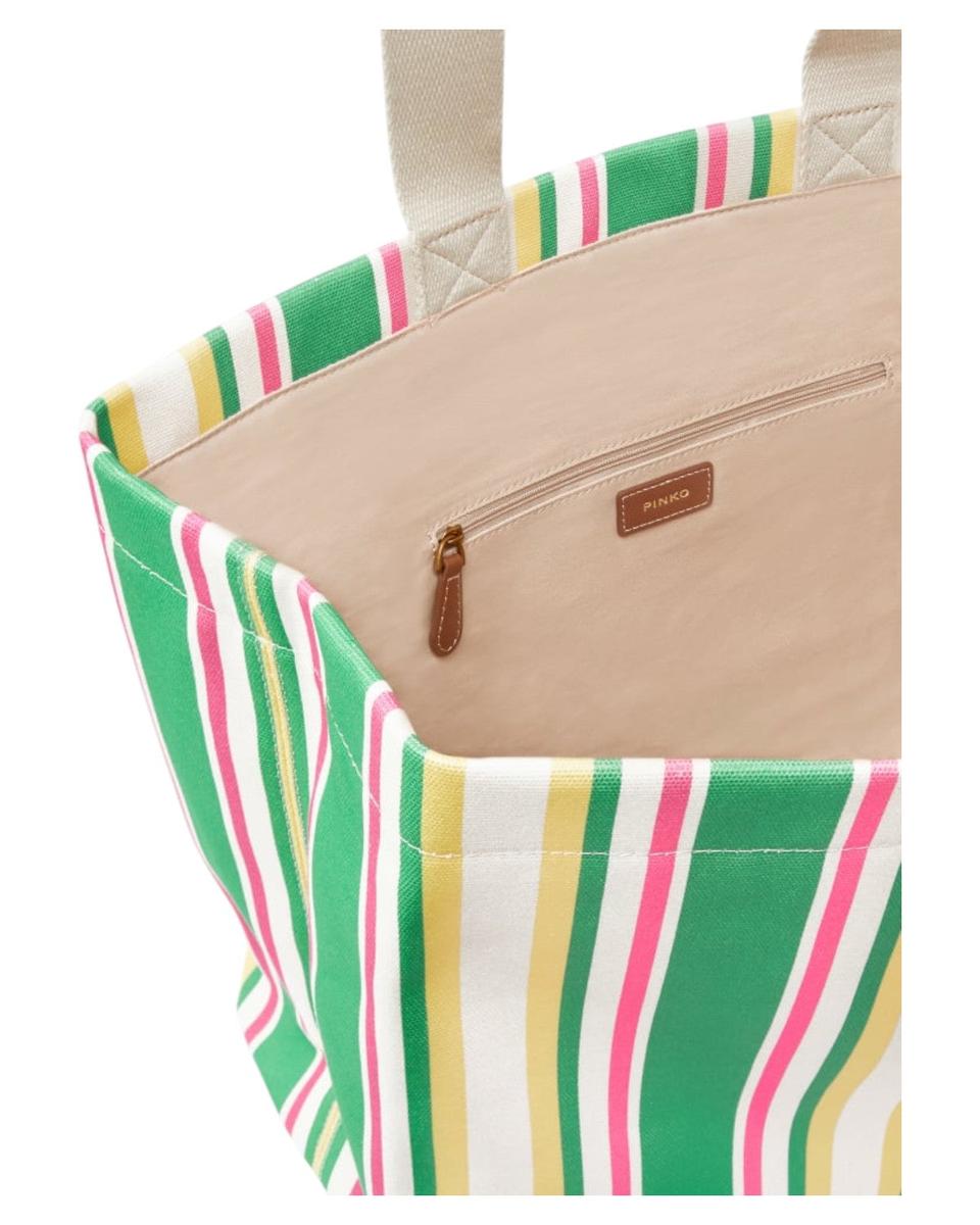 Borsa Shopper Maxi in Canvas a Righe con Logo Love Birds-Pinko-Borse a spalla-Vittorio Citro Boutique