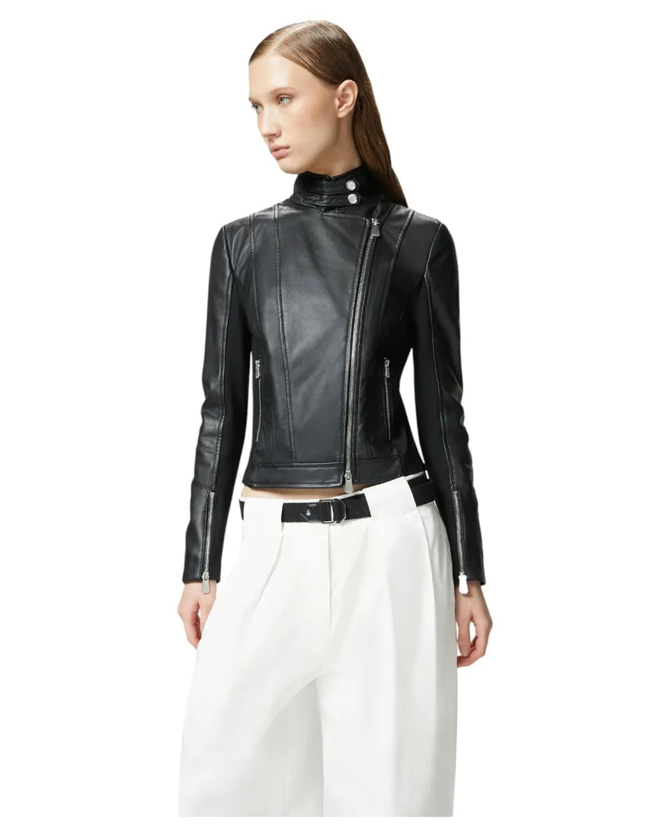 Giubbino Biker in Pelle e Tessuto Tecnico-Pinko-Giacche-Vittorio Citro Boutique