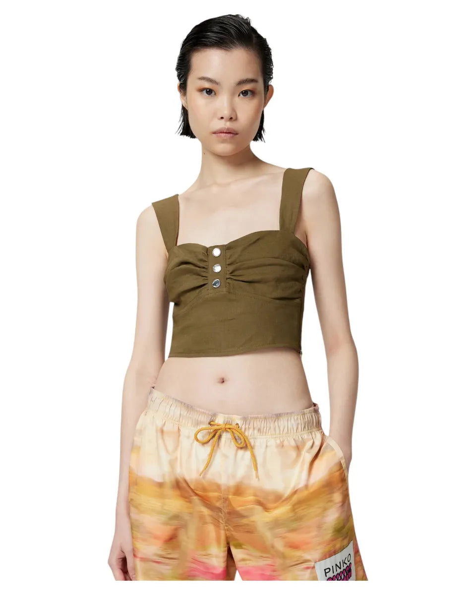 Crop Top in Lino Stretch-Pinko-Top-Vittorio Citro Boutique