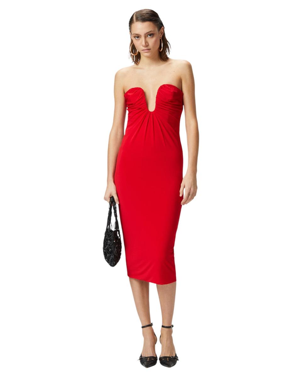 Abito Midi da Sera Cenerino con Scollo Sagomato Drappeggiato-Pinko-Abiti-Vittorio Citro Boutique