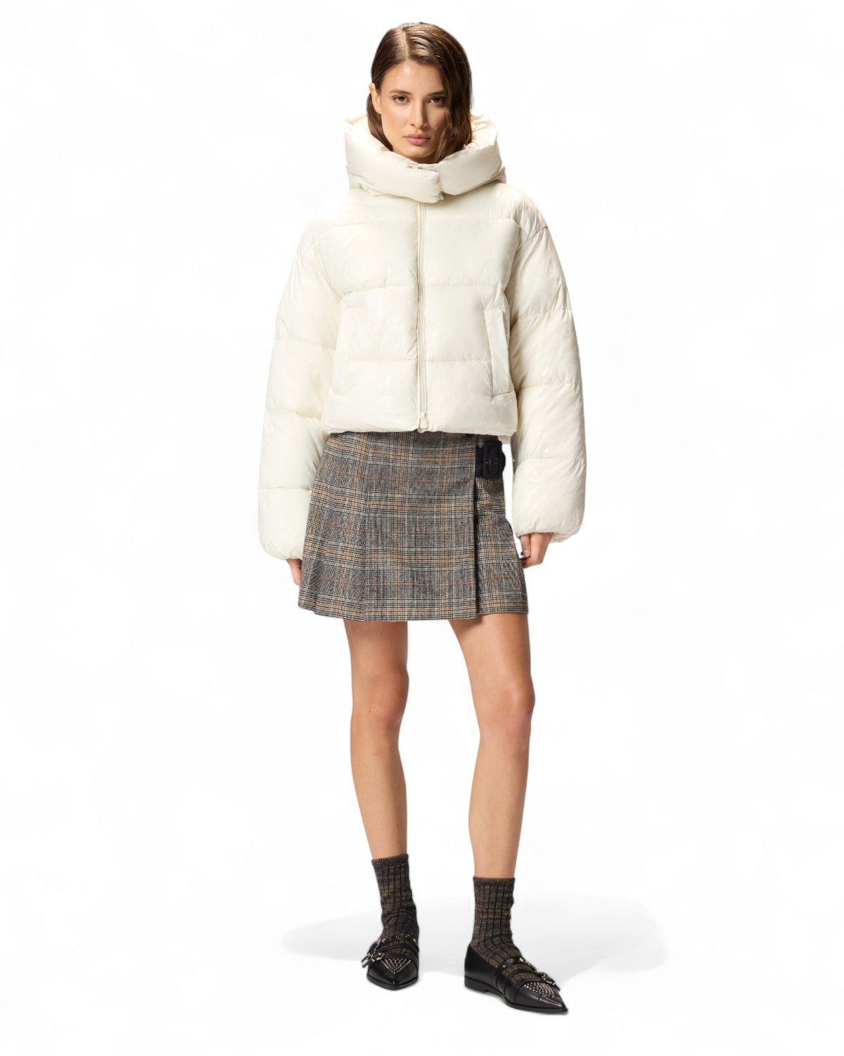 Piumino corto con stampa logo all over-Pinko-Piumini-Vittorio Citro Boutique