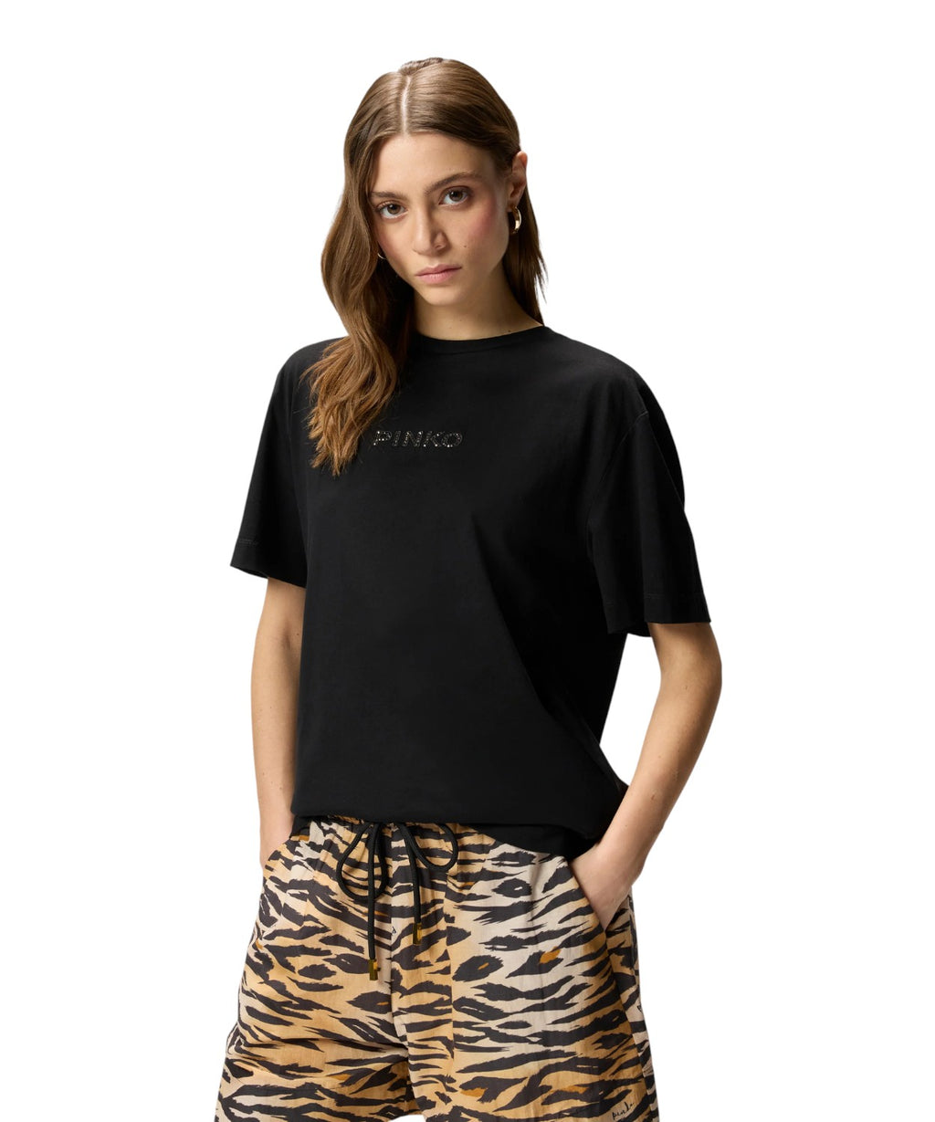 T-shirt avec strass « More Strass Less Stress » de Pinko
