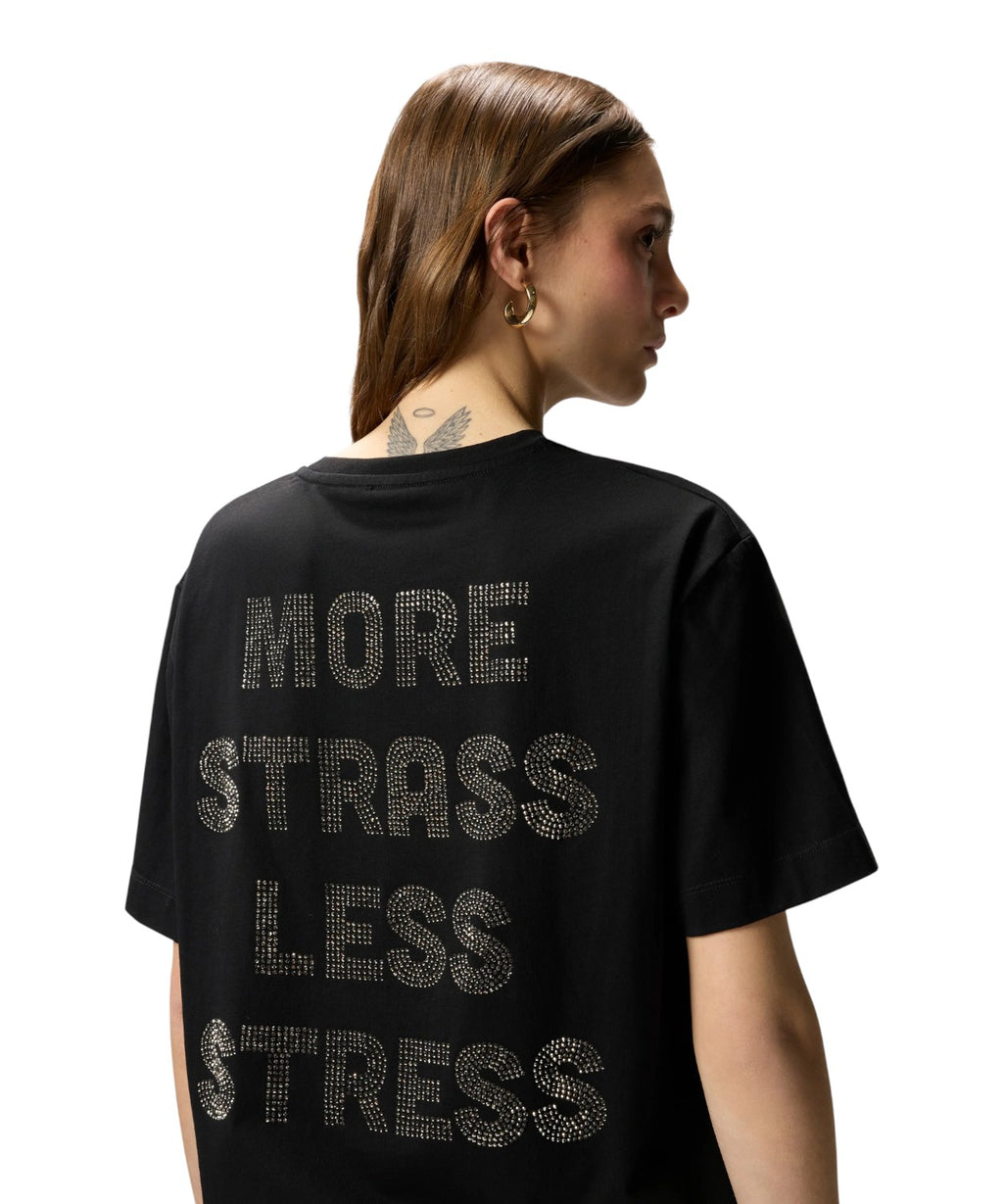T-shirt avec strass « More Strass Less Stress » de Pinko