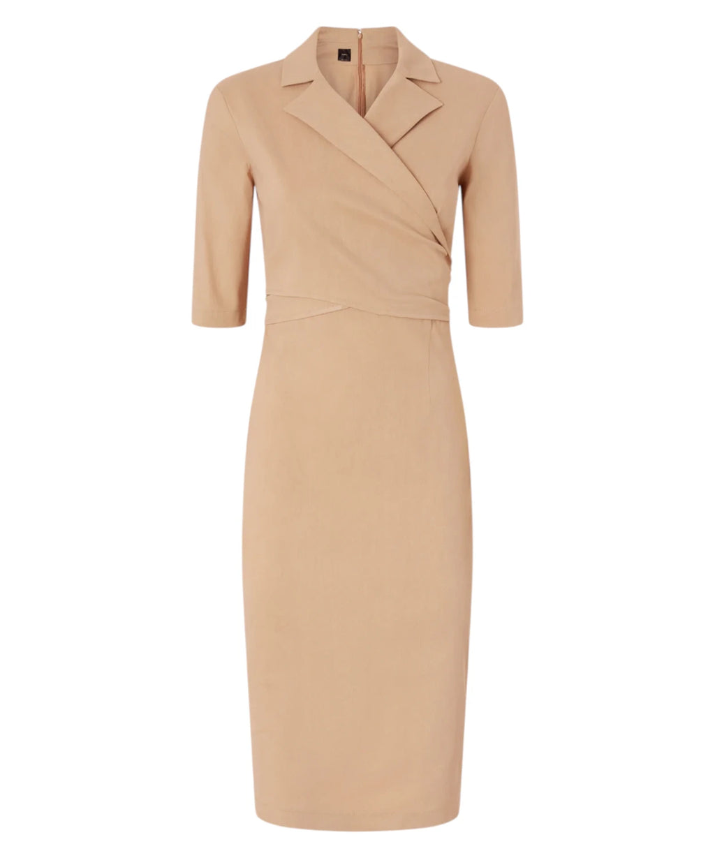Robe asymétrique ALLYSON ajustée en mélange lin avec nœud et revers