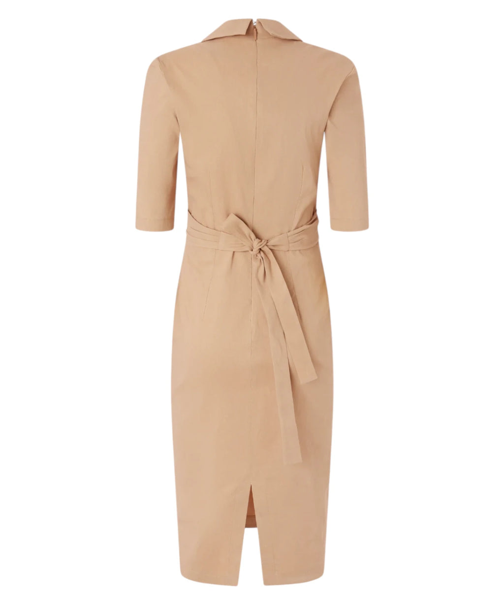 Robe asymétrique ALLYSON ajustée en mélange lin avec nœud et revers