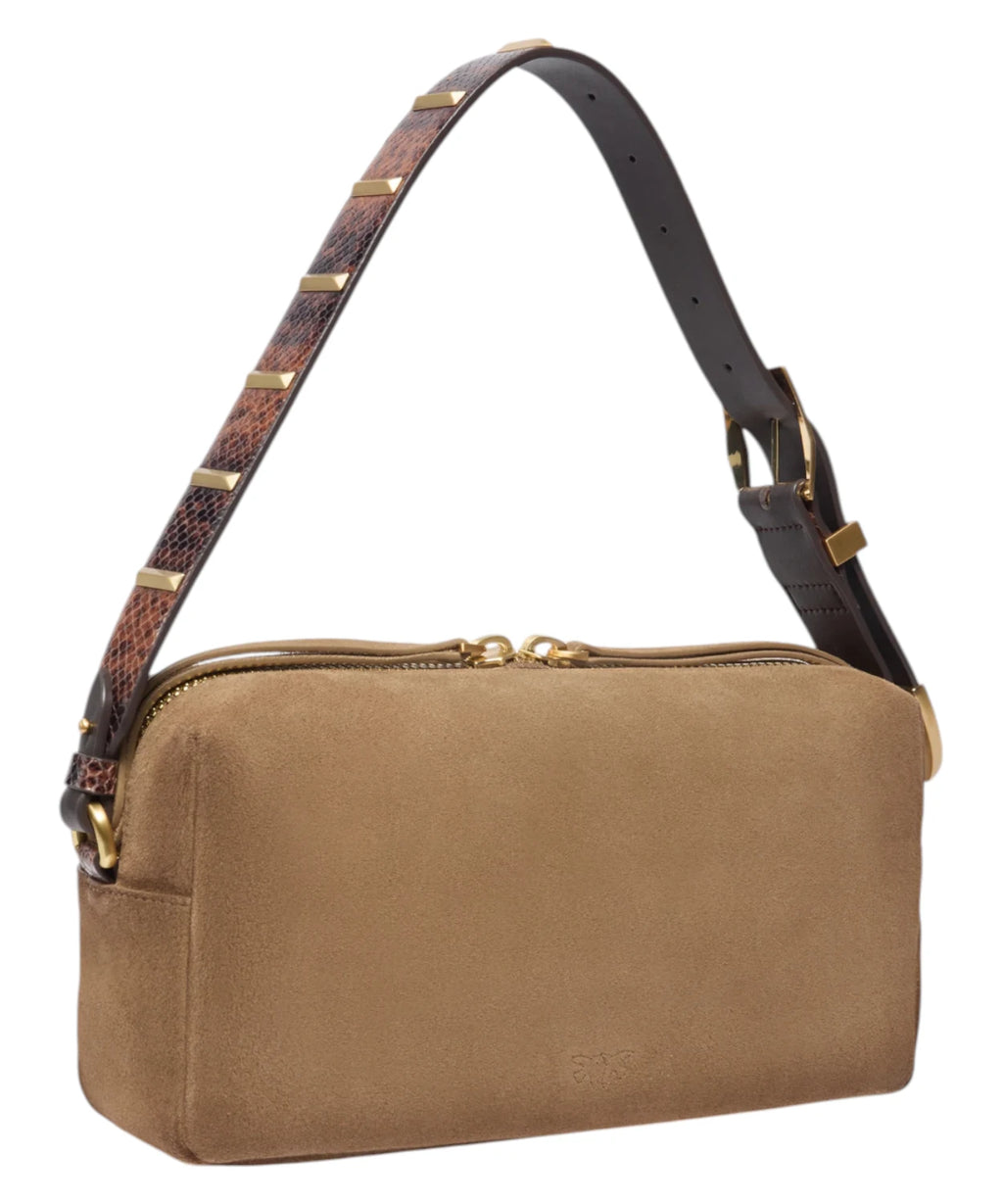 Sac Bauletto Pinko en daim avec bandoulière effet python