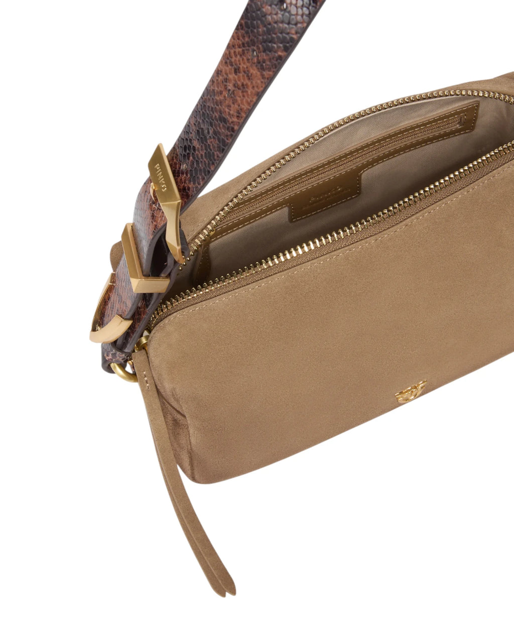 Sac Bauletto Pinko en daim avec bandoulière effet python