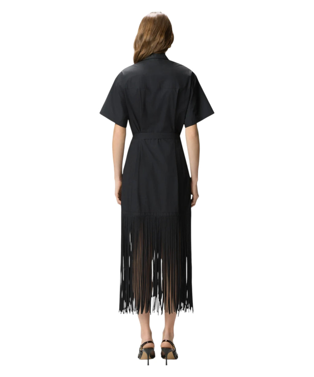 Robe AVIGLIANO Chemisier Longue Pinko avec Franges et Détails Métalliques