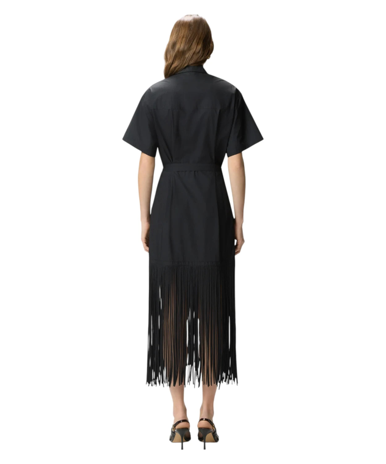 Robe AVIGLIANO Chemisier Longue Pinko avec Franges et Détails Métalliques