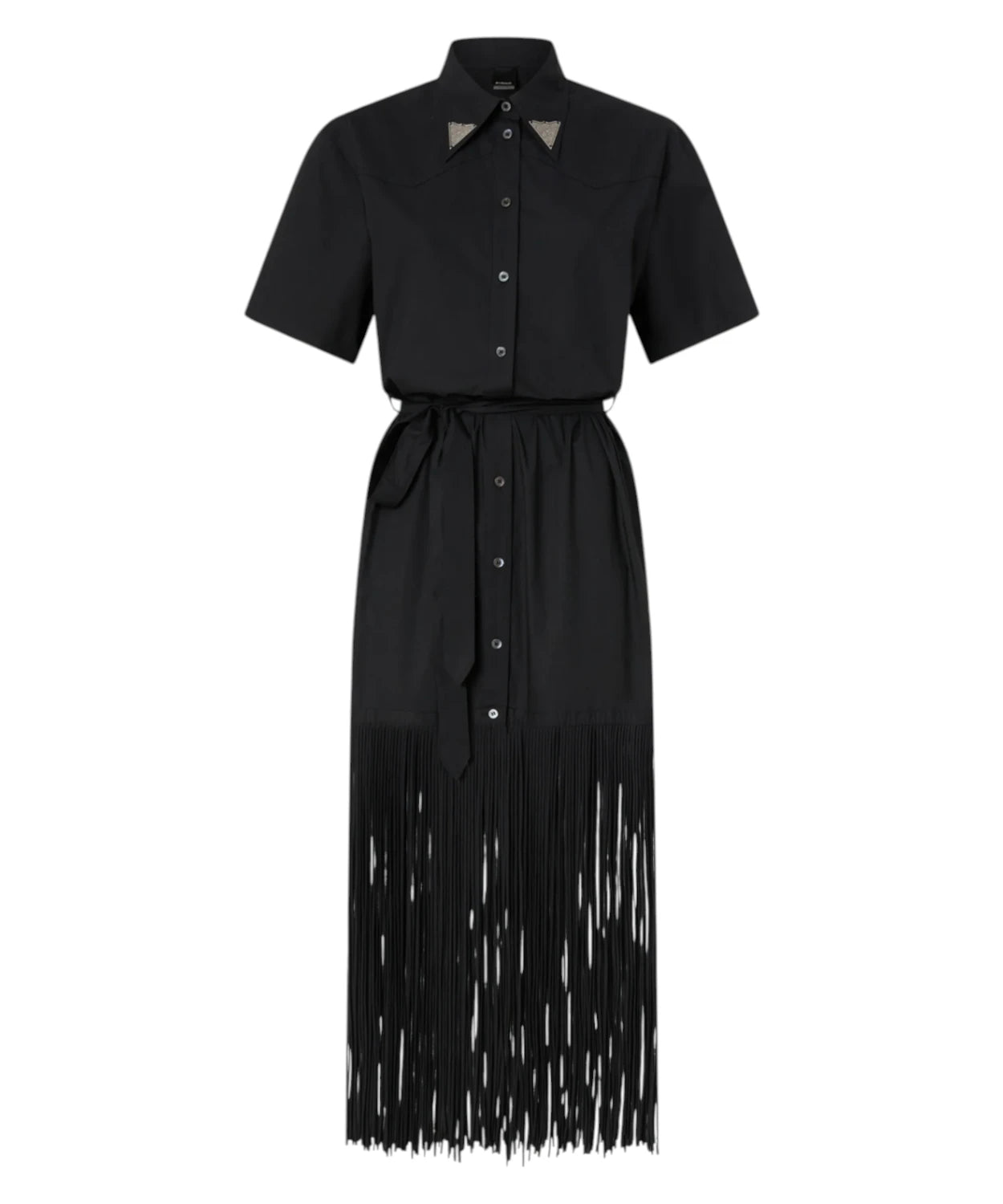 Robe AVIGLIANO Chemisier Longue Pinko avec Franges et Détails Métalliques