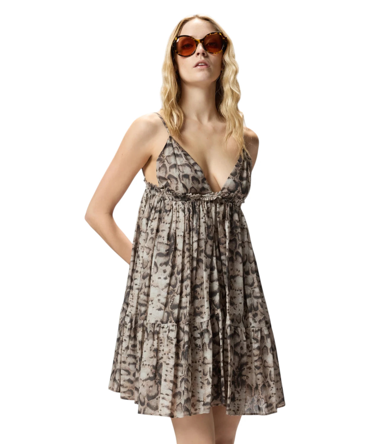 Abito Corto Pinko con Stampa Snake in Mussola di Cotone