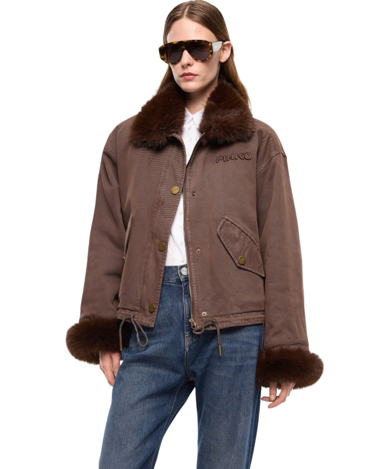 Caban Pinko in Cotone Effetto Pelliccia per Donna