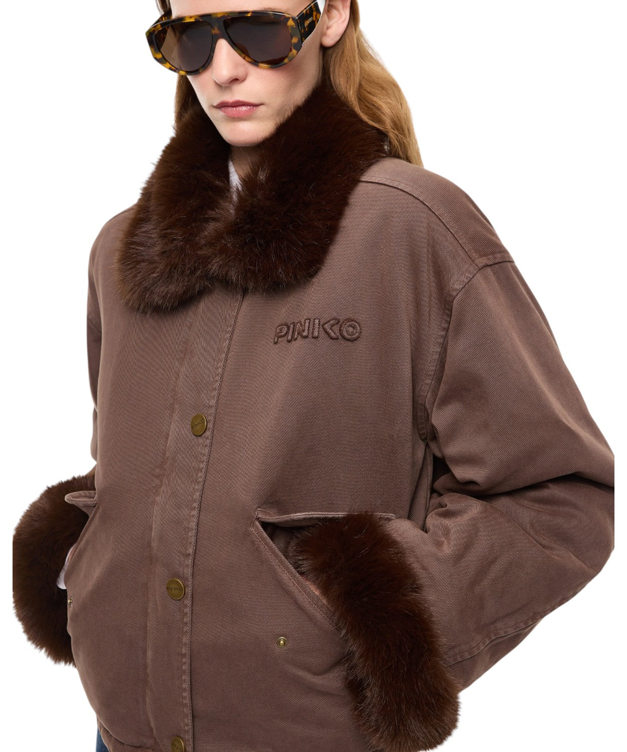 Caban Pinko in Cotone Effetto Pelliccia per Donna