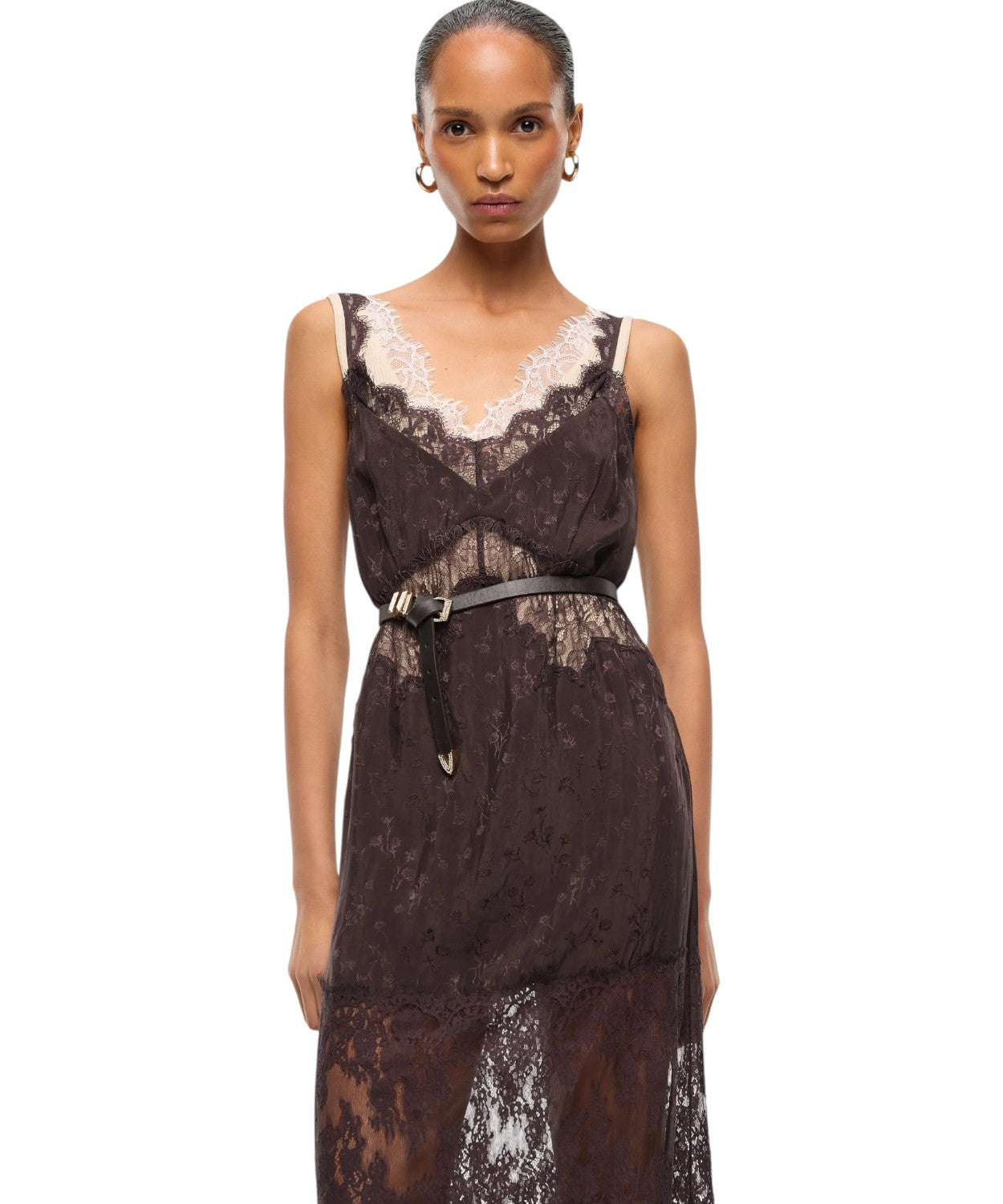 Robe Pinko Aster en crêpe jacquard avec dentelle
